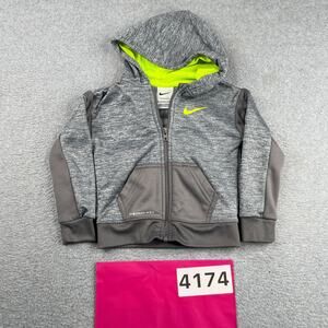 Nike Therma Fit Hoodie Sweatshirt Toddler 2T Gray Heather Full Zip Neon Logo